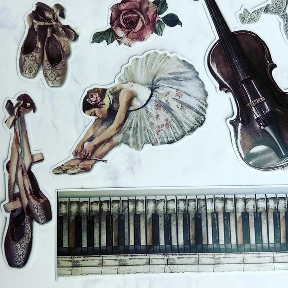 Elegant Ballet Dancer, Recital Outfits, Violin, Piano & Flowers, 34 Stickers - Picture 9 of 15